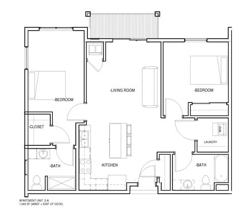 Floor plan for 2 beds, 2 baths, 1122 sqft